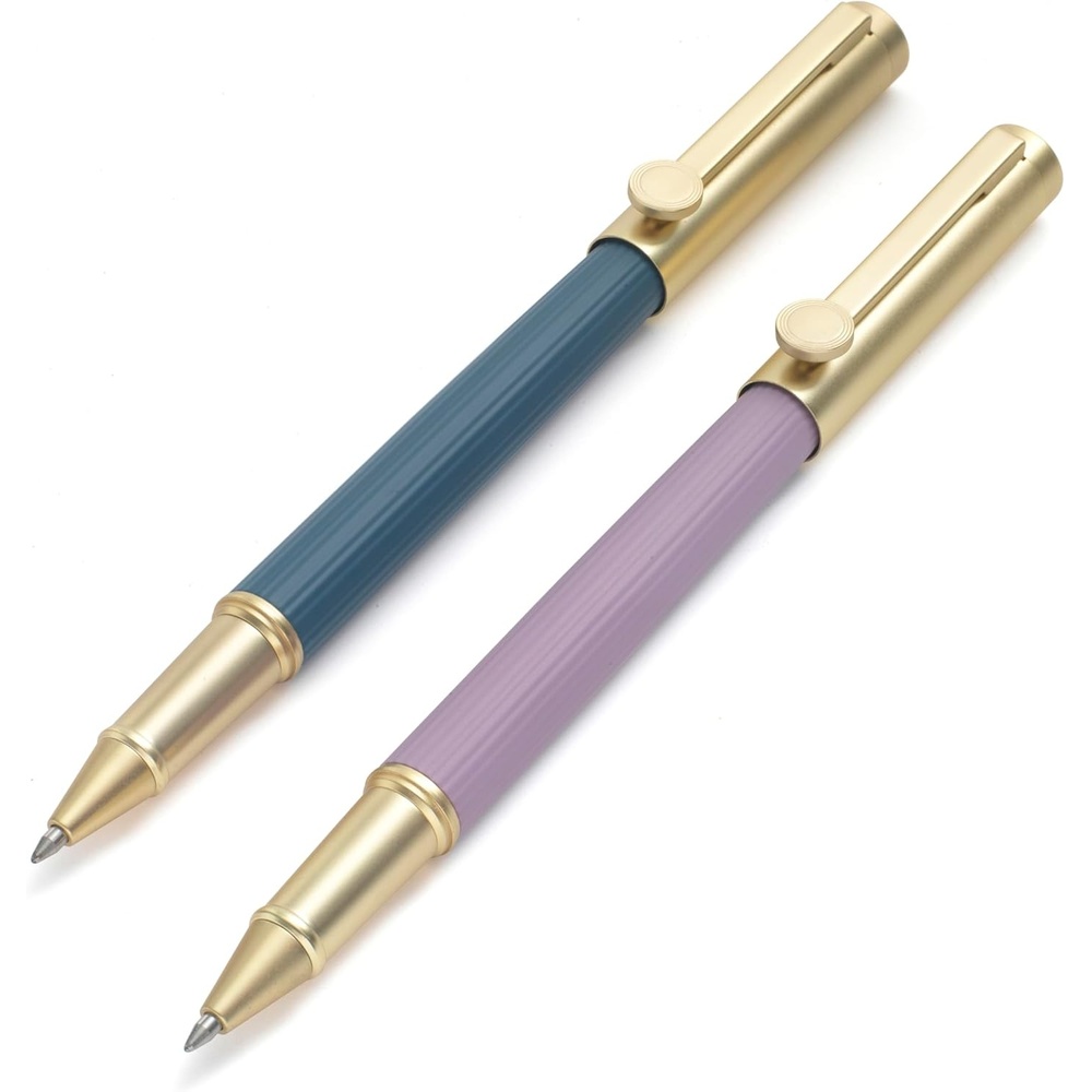 image:imagePapier Groove Rollerball Pen Set  2 x Pens  Quality Brass Design With Fine Nib  Smooth Ink Flow  Ideal for Writing Notes amp Letters  Hexagonal EasytoHold Shape  Black Ink  Stylish Gift Idea