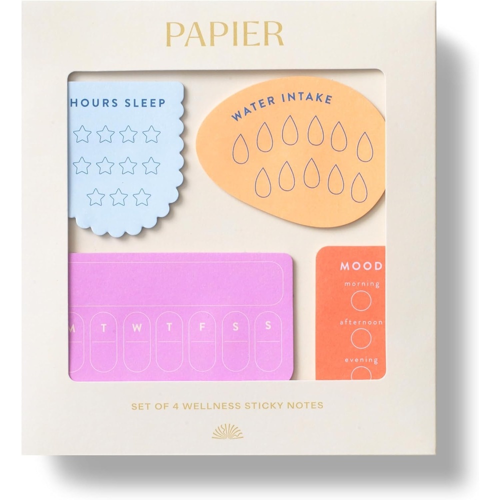image:imagePapier Wellness Sticky Notes  Set of 4  Brightly Colored  Keep Note of Your Mood Hours Sleep Water Drunk amp Weekdays  SelfCare amp Stationery Supplies Essentials  Practical amp Thoughtful Gift