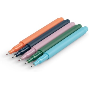 Papier Quintet Fineliners | 5 Bright Colors | Quality Design With Fine Nib | Smooth Ink Flow | Ideal for Writing Notes & Letters | Green, Peach, Purple, Blue & Navy Ink | Stylish Gift Idea