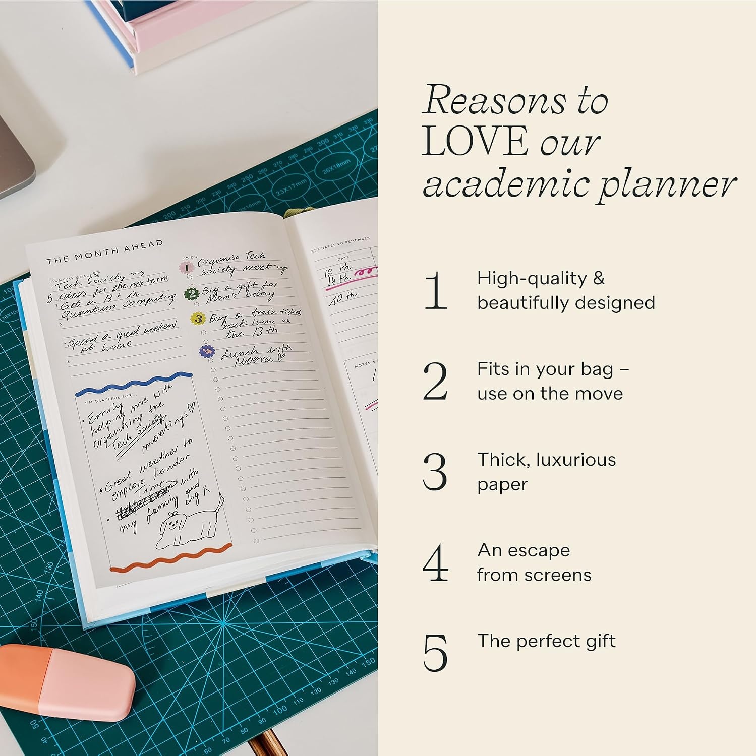 image:imagePapier In The Grid A5 Academic Planner 202627 HardCover Week amp Month Organizer 100gsm Paper Goals Key Dates amp Assignment Planning
