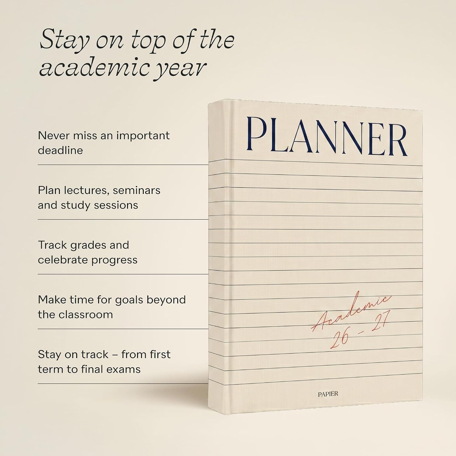 image:imagePapier In The Grid A5 Academic Planner 202627 HardCover Week amp Month Organizer 100gsm Paper Goals Key Dates amp Assignment Planning